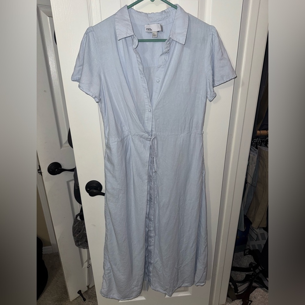 Nordstrom Rack Baby Blue Button Down Linen Maxi Dress Size XS